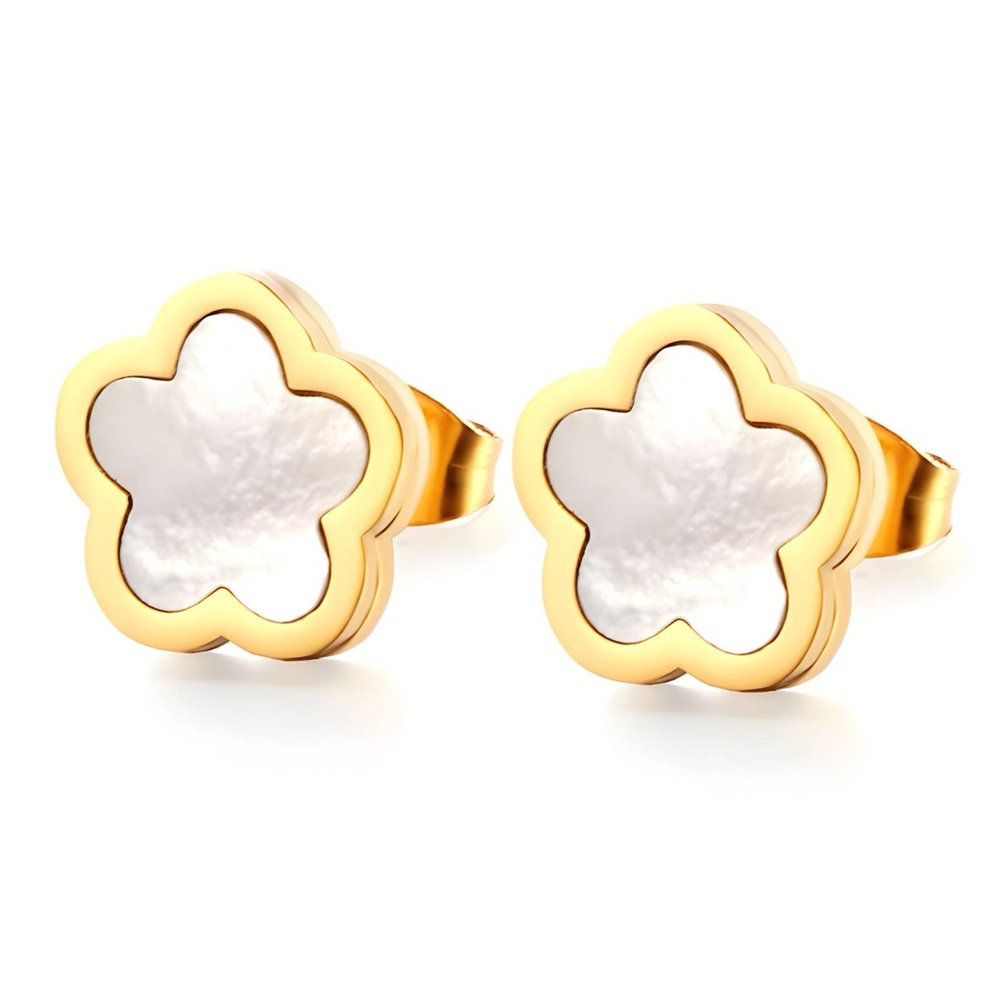 Gold Flower Mother of Pearl Earrings